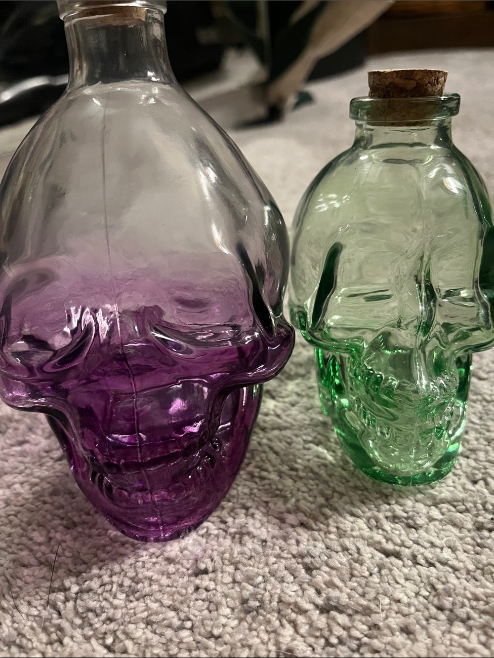 Glass Skull Bottle Set in Purple and Green - Decorative Home Accents - Picture 4 of 4